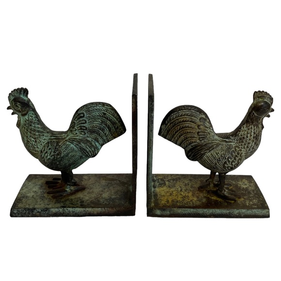 Vintage Accents Vintage Rooster Bookends Pair Antique Patina Style